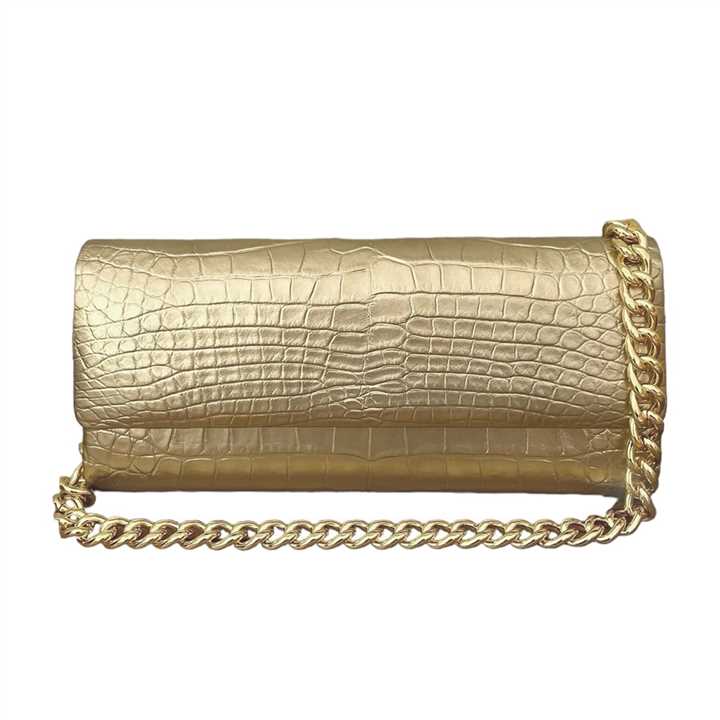 Ginger Metallic Gold Alligator Clutch