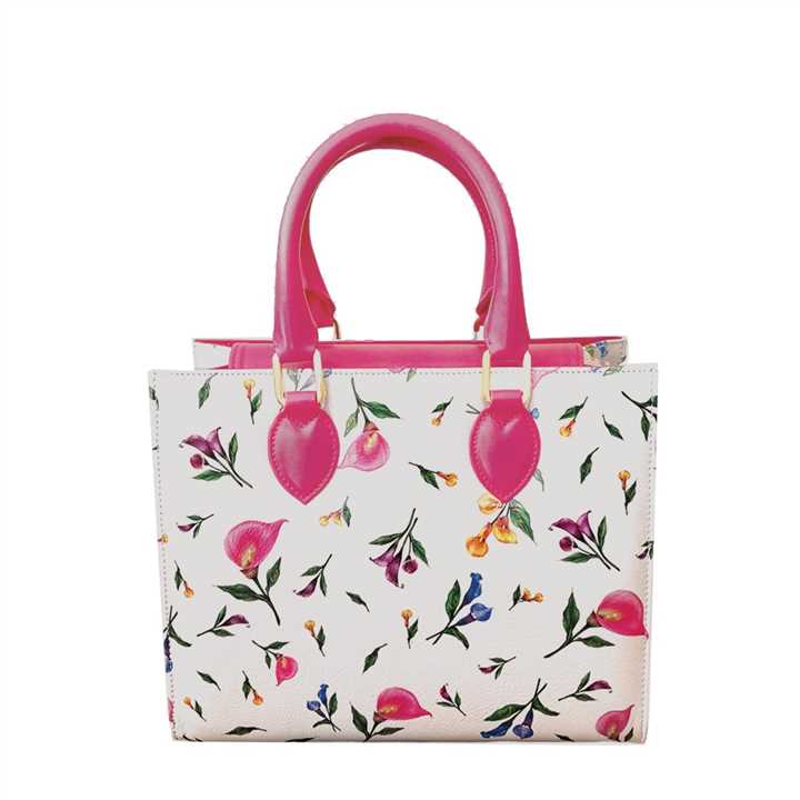 Calla Lily Leather and Pink Calfskin Small Tote