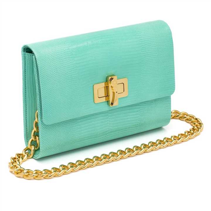 Lauren Aqua Lizard Clutch w/ Card Case
