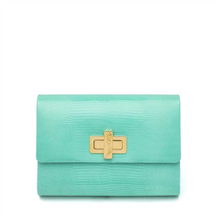 Lauren Aqua Lizard Clutch w/ Card Case
