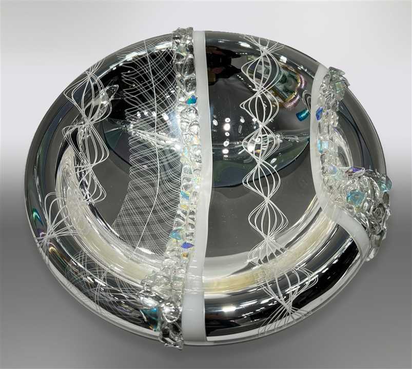 Silver white Venetian cane bowl